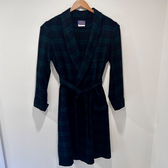 Vintage Pendleton Men's Black Watch Tartan Wool Robe - Navy/Green - Medium - USA - Picture 5 of 8